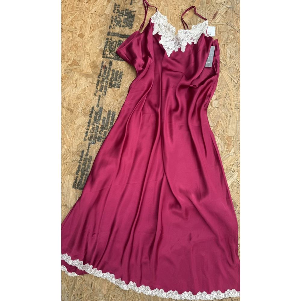 New VTG Jaclyn Smith Intimates Plus Satin Nightgown 3X Burgundy Lace Trim Slip - Picture 8 of 9